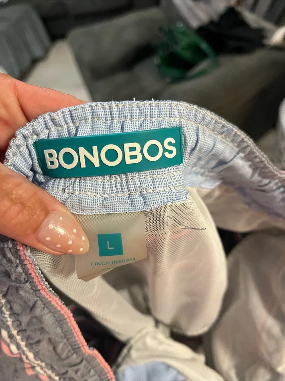 Bonobos Light Gray Swim Shorts with Pink & White Stripes size large